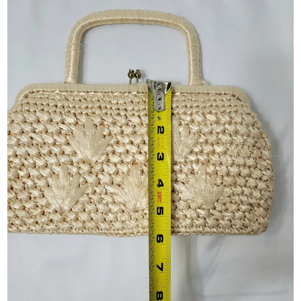 Vintage Raffia Handbag Expressly For Simon Made In Japan 1960's Kiss‎ Lock Purse - Picture 8 of 8